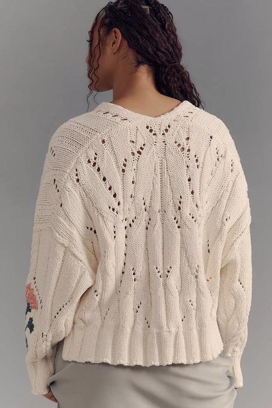 Pilcro Oversized Embroidered Cable-Knit Sweater