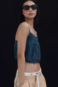 Load image into Gallery viewer, Pilcro Chambray Button-Front Bubble-Hem Top
