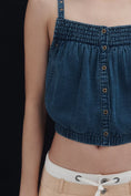 Load image into Gallery viewer, Pilcro Chambray Button-Front Bubble-Hem Top
