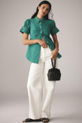 Load image into Gallery viewer, Maeve French-Cuffed Short-Sleeve Buttondown Blouse
