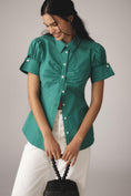 Load image into Gallery viewer, Maeve French-Cuffed Short-Sleeve Buttondown Blouse
