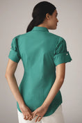 Load image into Gallery viewer, Maeve French-Cuffed Short-Sleeve Buttondown Blouse
