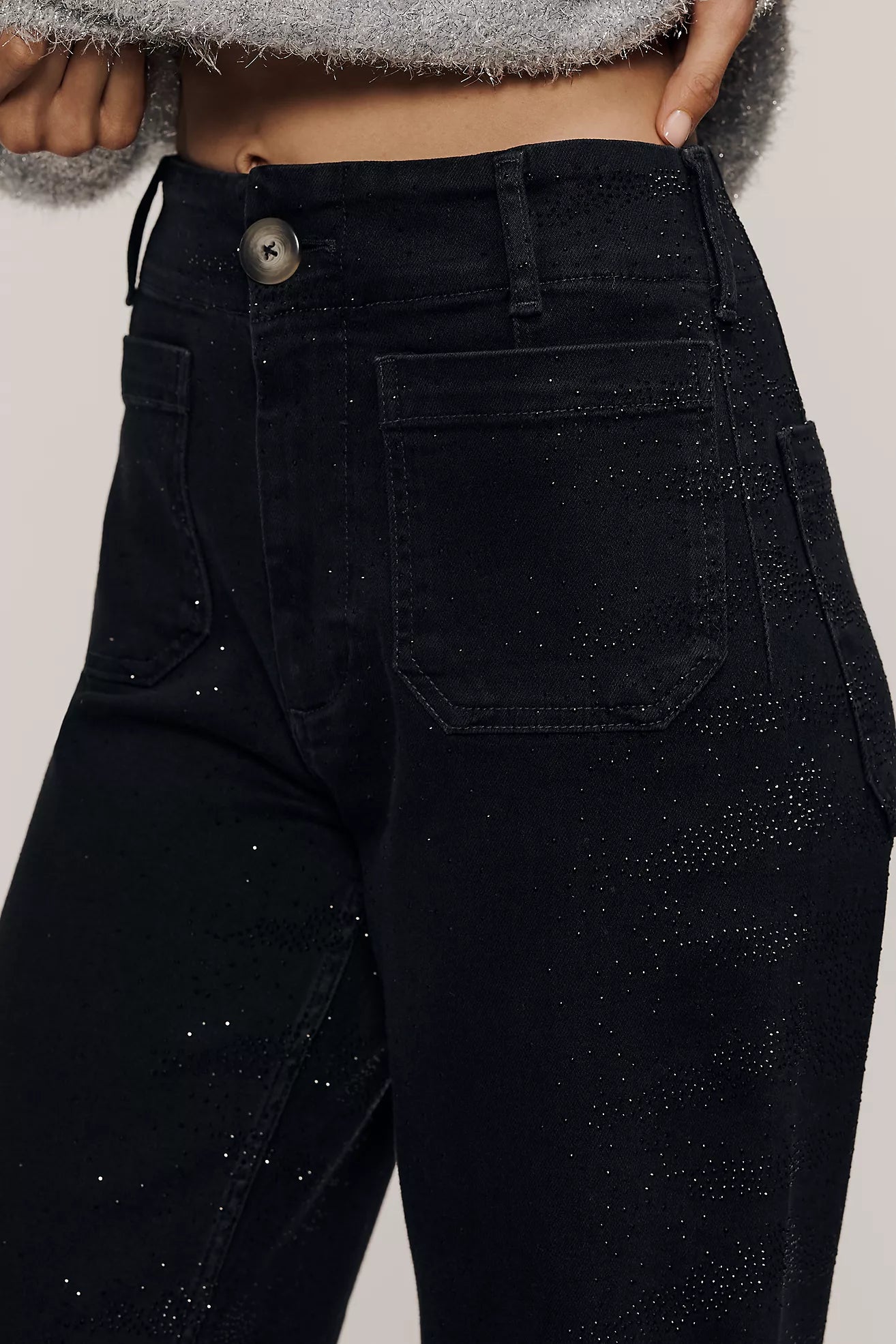 The Colette Sparkle Crop High-Rise Wide-Leg Jeans by Maeve