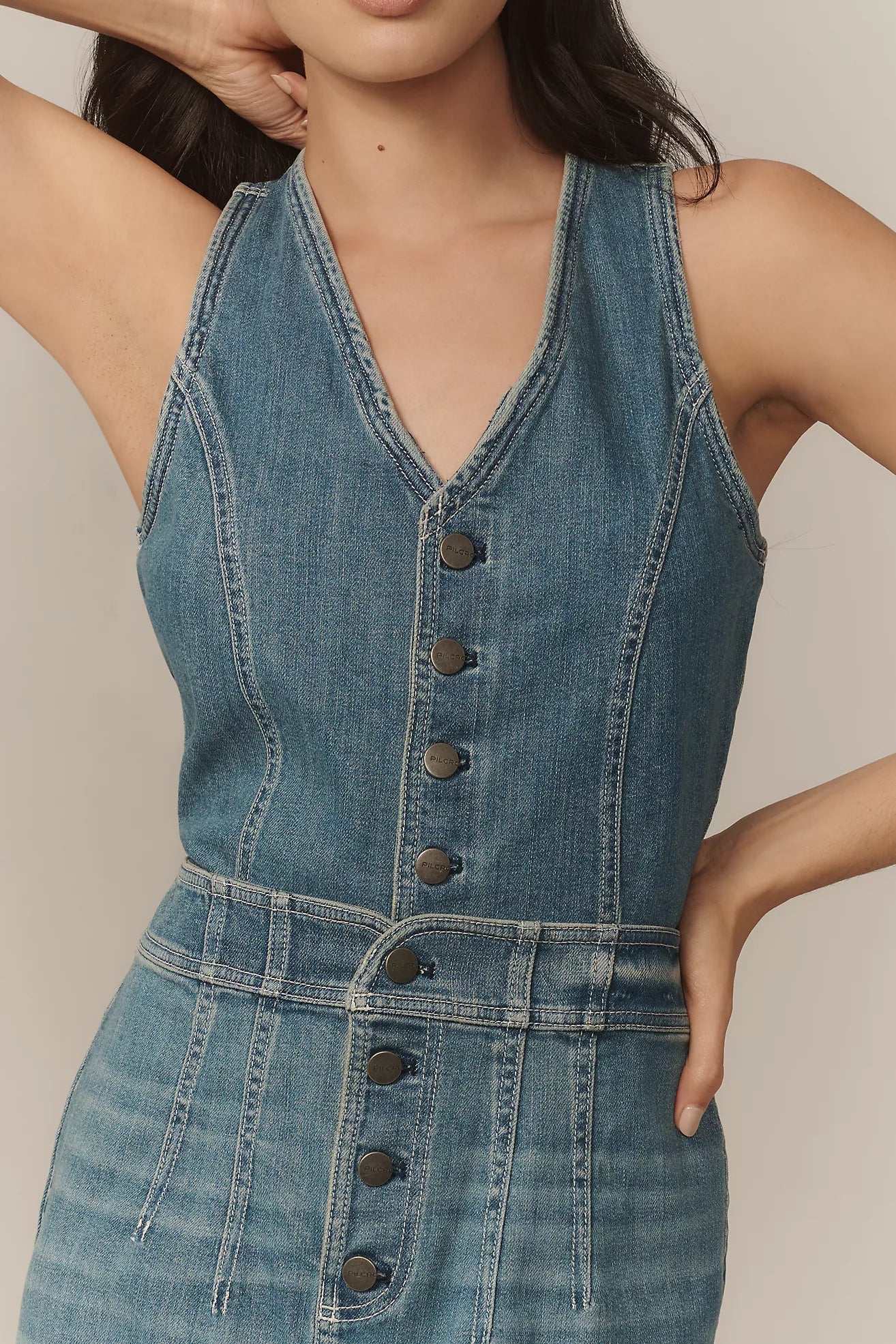 Pilcro Denim Vest Twofer Midi Dress katie + hubbell Pilcro Denim Vest Twofer Midi Dress katie + hubbell