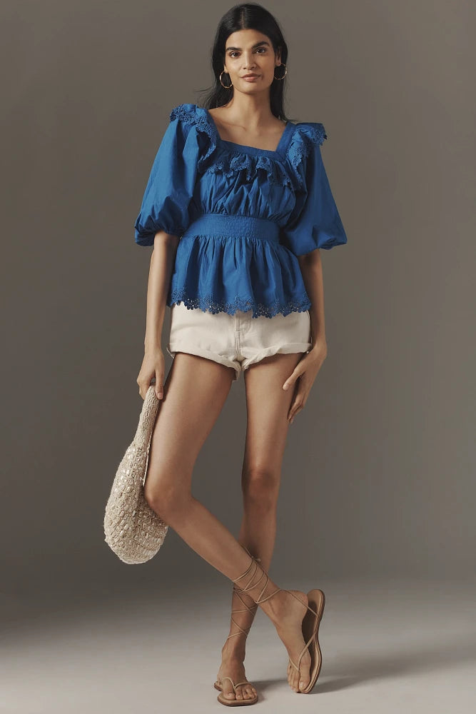 Maeve Peplum Eyelet Blouse