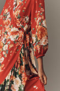 Load image into Gallery viewer, Farm Rio Long-Sleeve Floral Wrap Midi Dress
