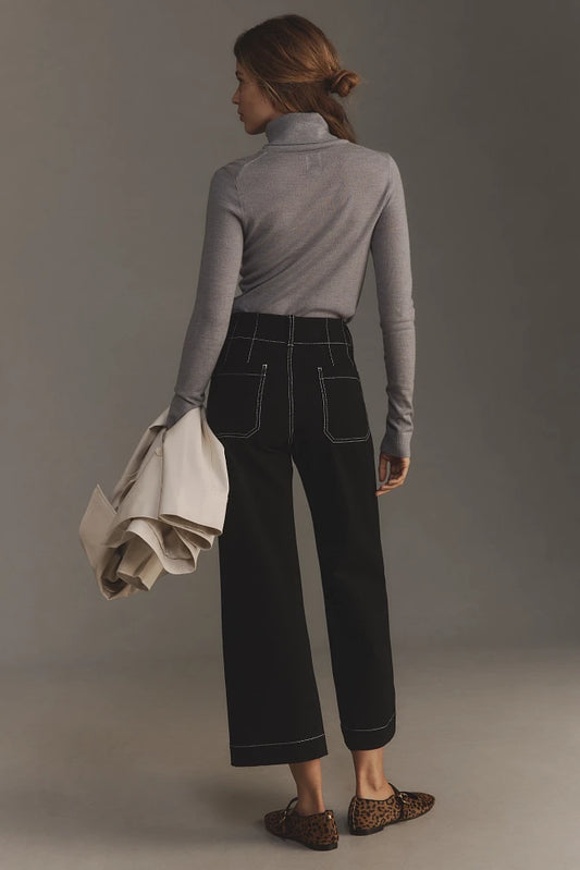 The Colette Ponte Contrast-Stitch Crop Wide-Leg Pants by Maeve
