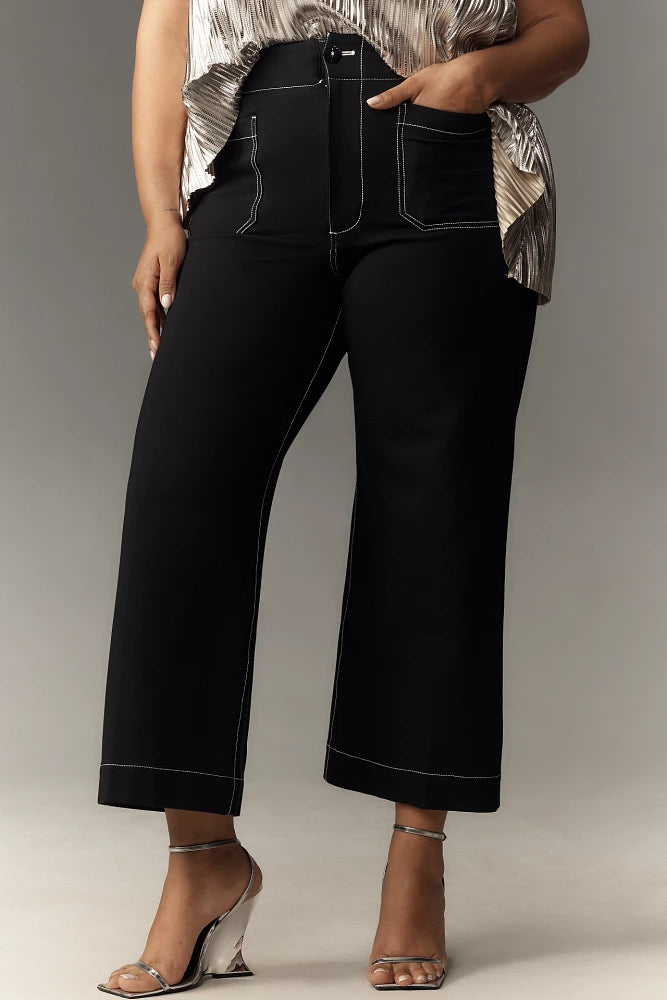 The Colette Ponte Contrast-Stitch Crop Wide-Leg Pants by Maeve