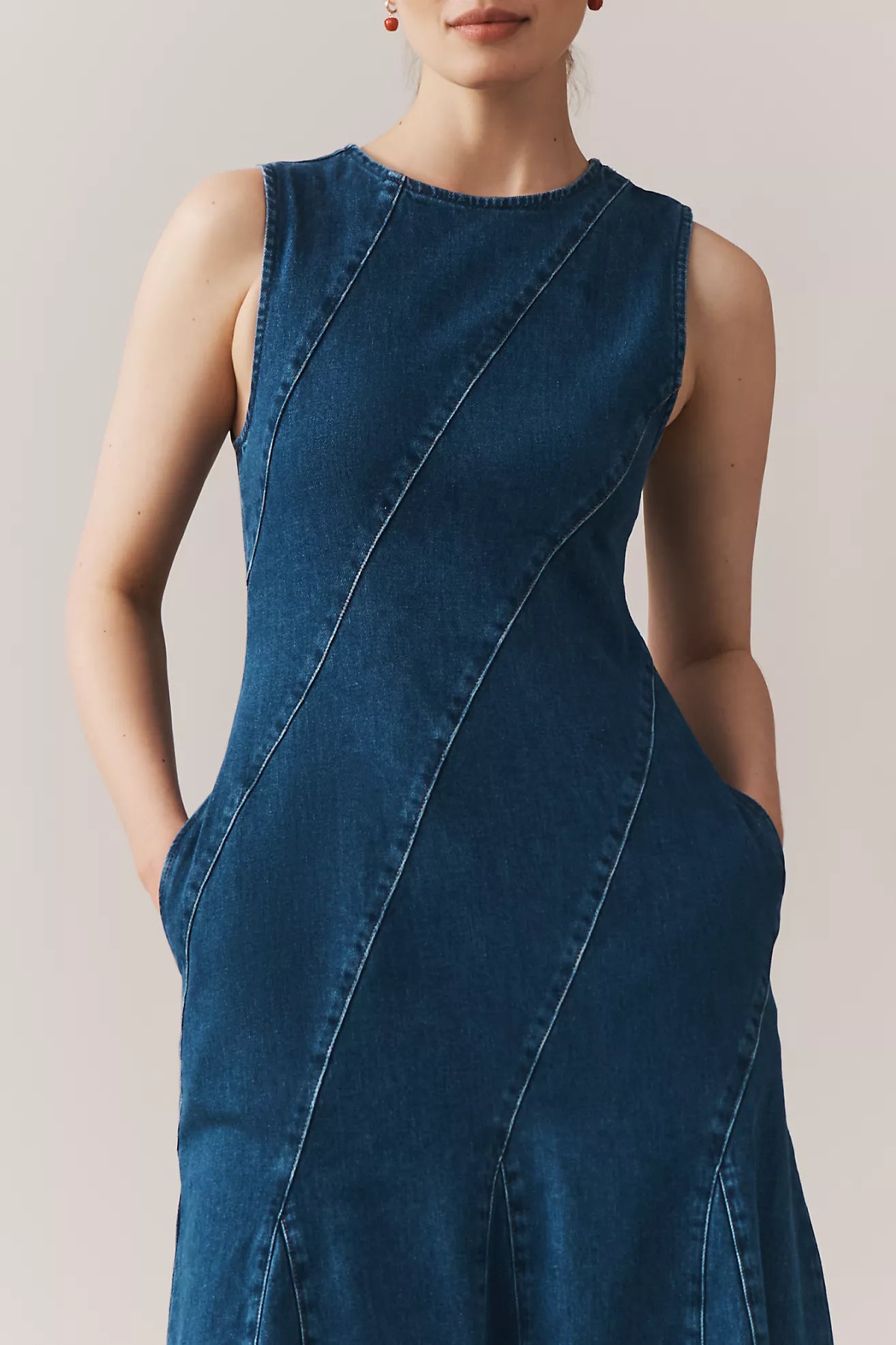 ALIGNE Raven Sleeveless Diagonal Seamed Denim Midi Dress