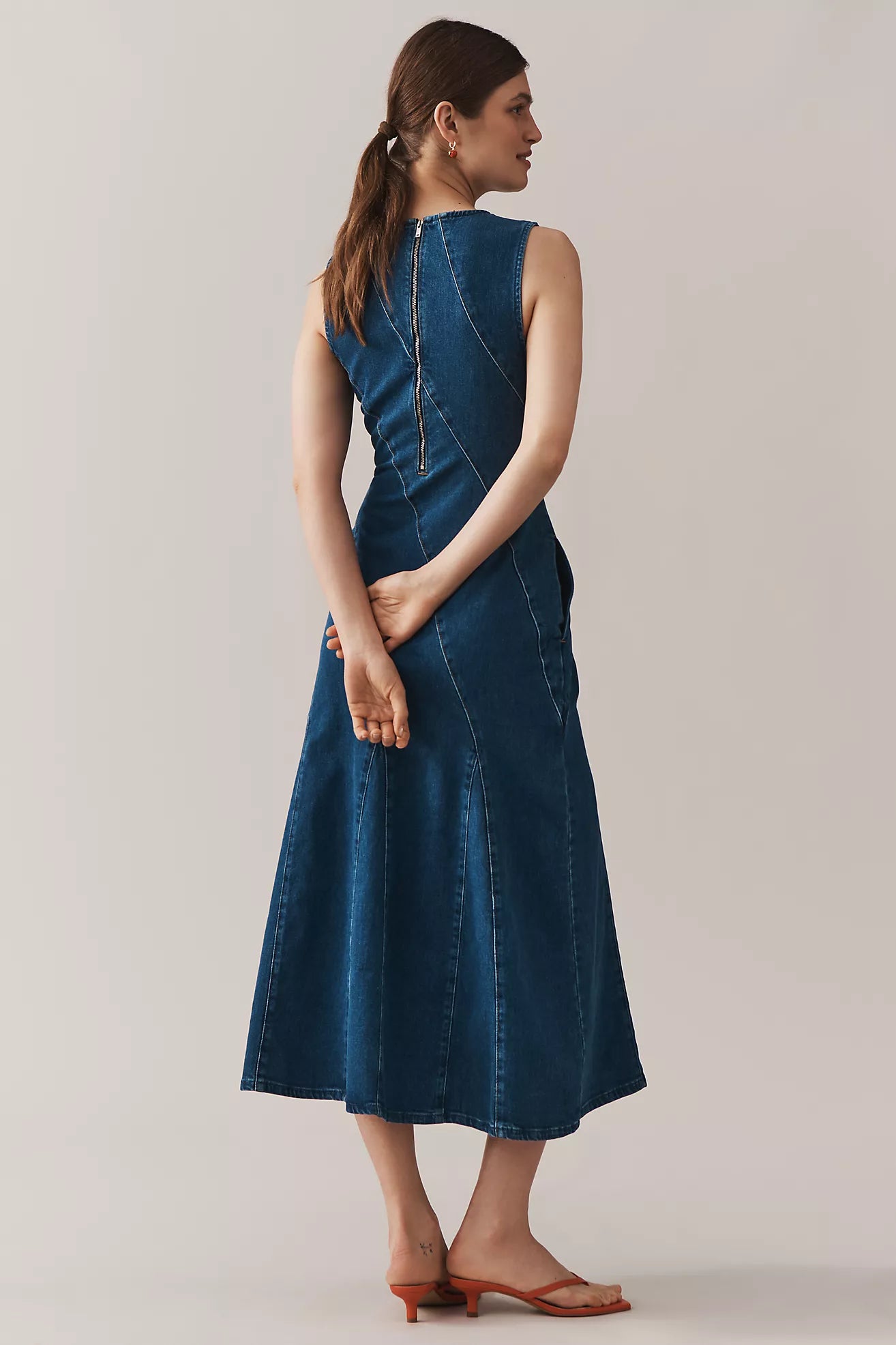 ALIGNE Raven Sleeveless Diagonal Seamed Denim Midi Dress