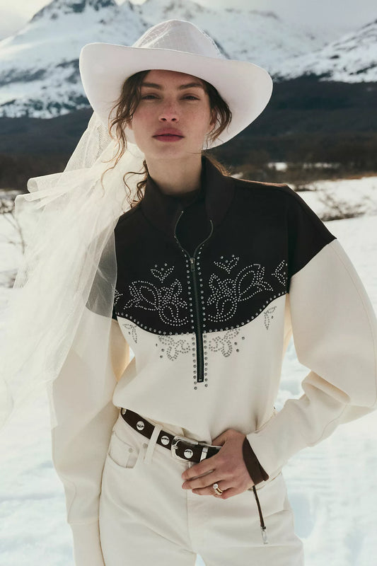 By Anthropologie Studded Half-Zip Sweatshirt