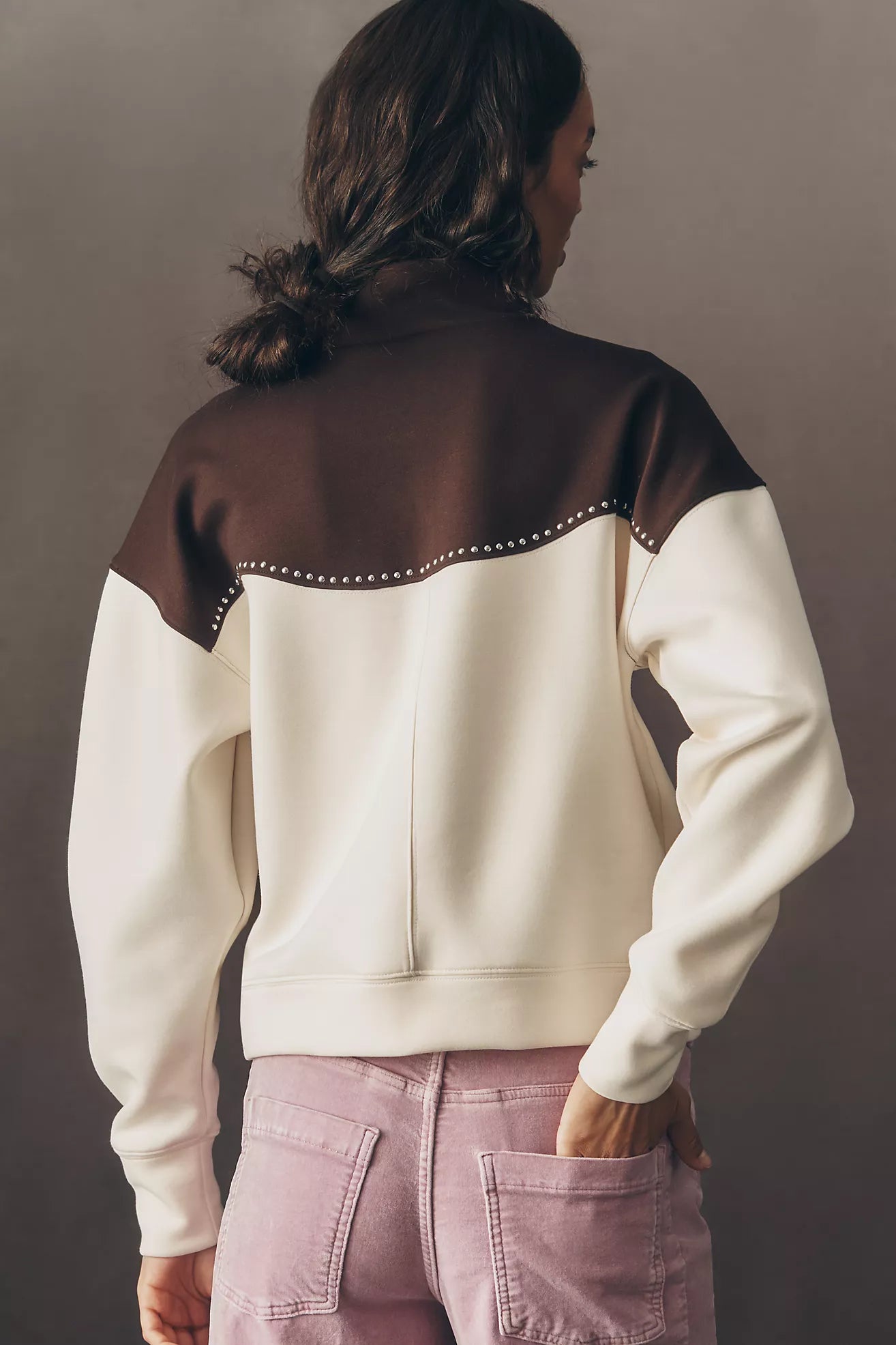By Anthropologie Studded Half-Zip Sweatshirt