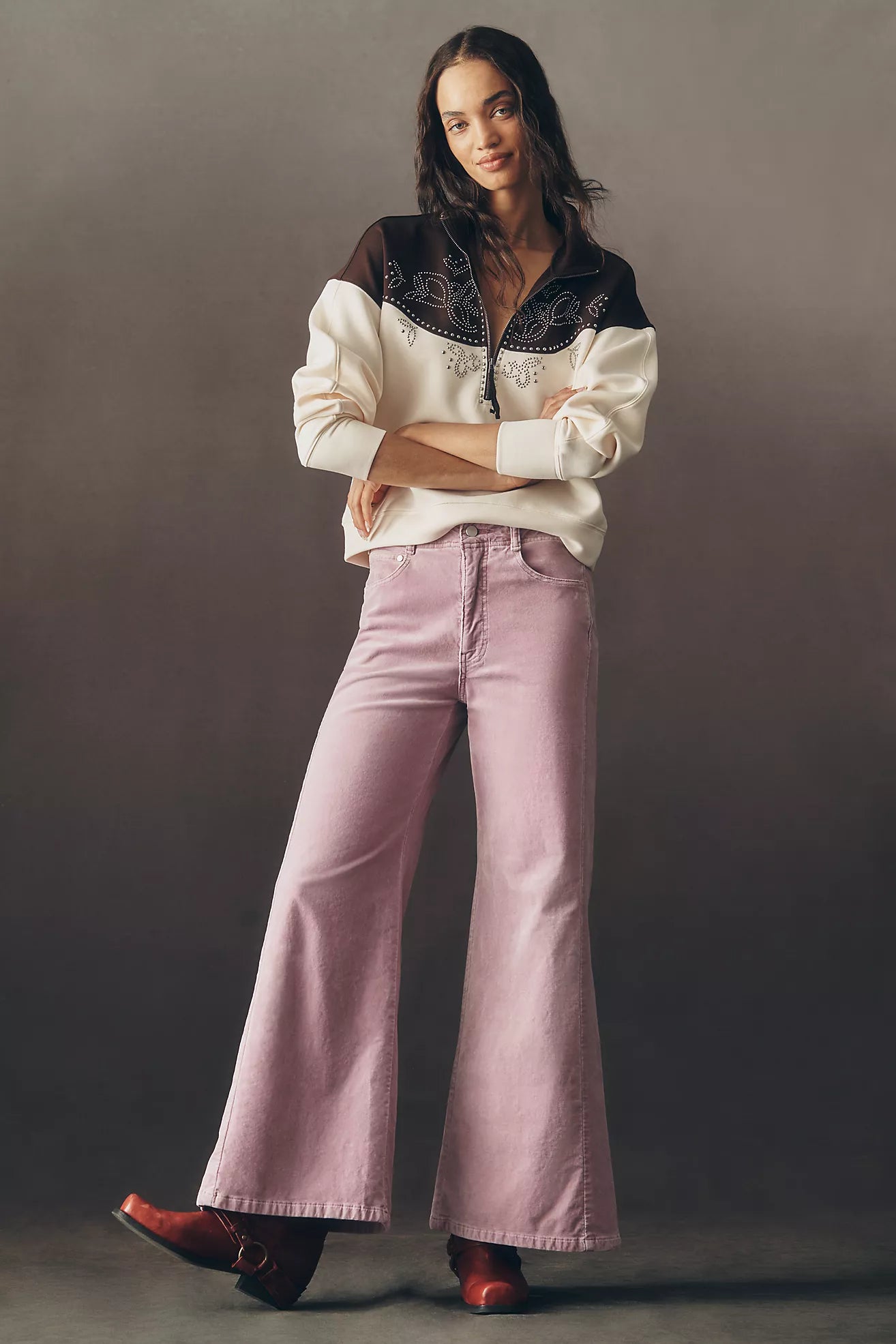 By Anthropologie Studded Half-Zip Sweatshirt