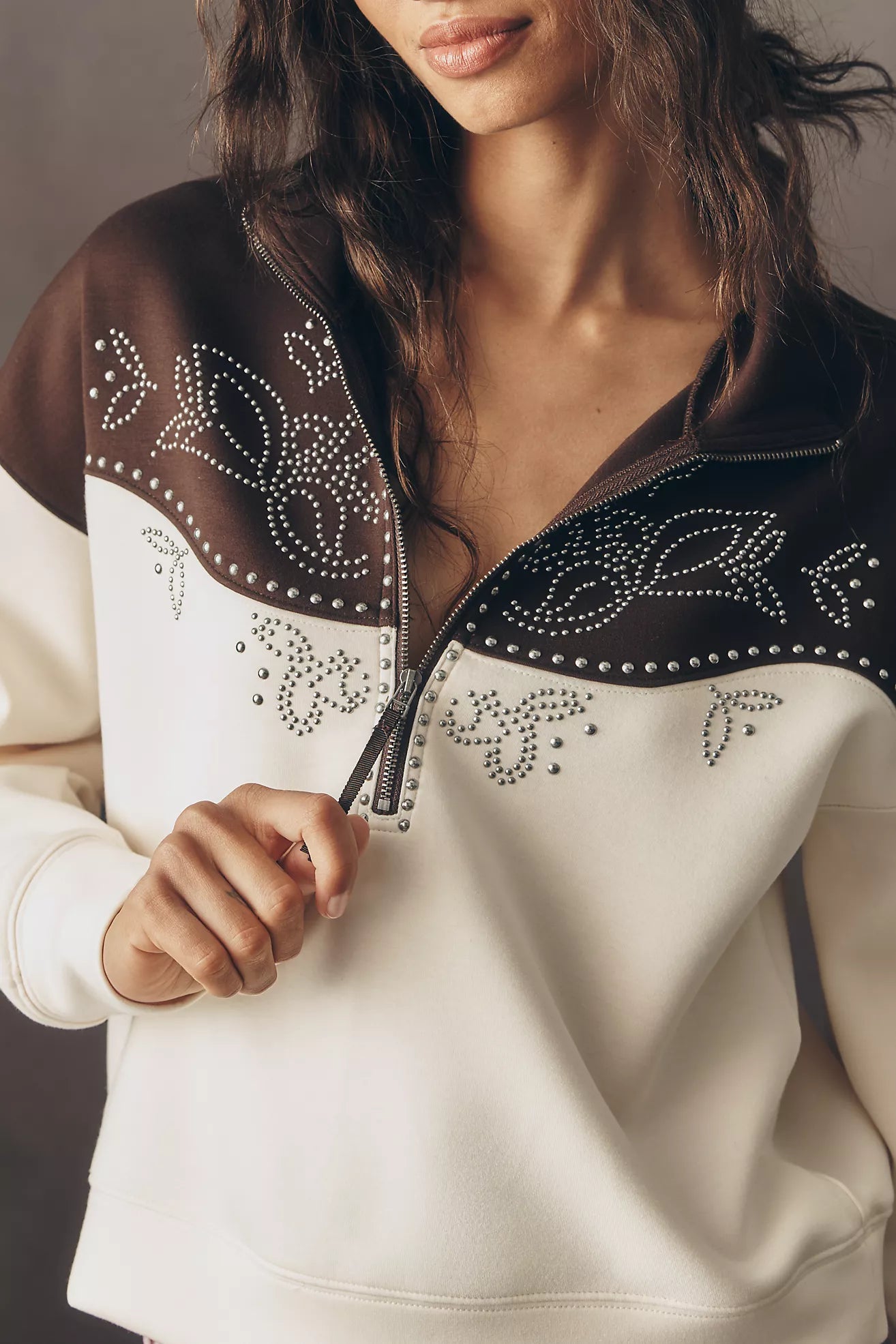 By Anthropologie Studded Half-Zip Sweatshirt