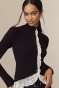 Load image into Gallery viewer, By Anthropologie Mock-Neck Ruffled Lace Cardigan Sweater
