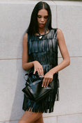 Load image into Gallery viewer, Siempre Faux Leather Fringe Shift Dress
