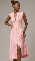Load image into Gallery viewer, The Tommie Cap-Sleeve Smocked Front-Zip Midi Shirt Dress
