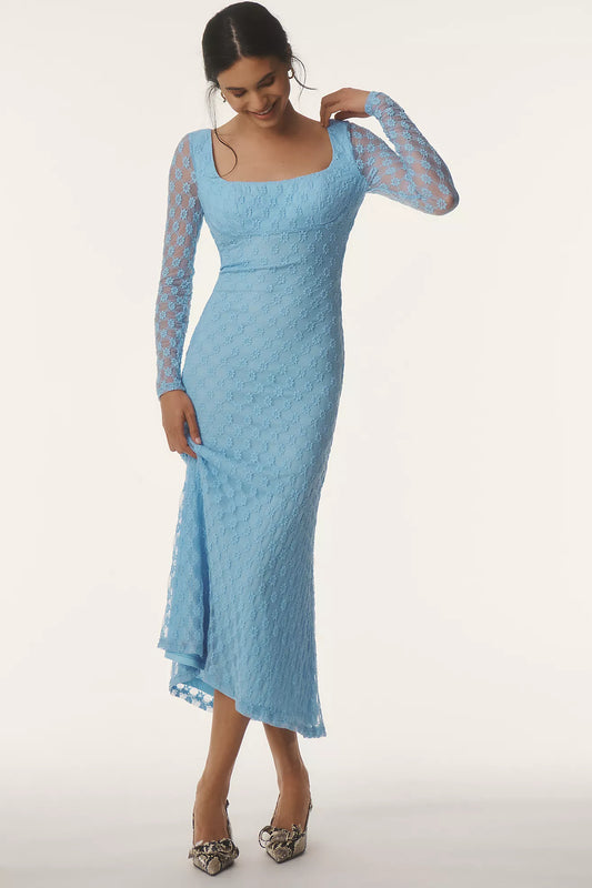 Bardot Adoni Long-Sleeve Square-Neck Lace Midi Dress