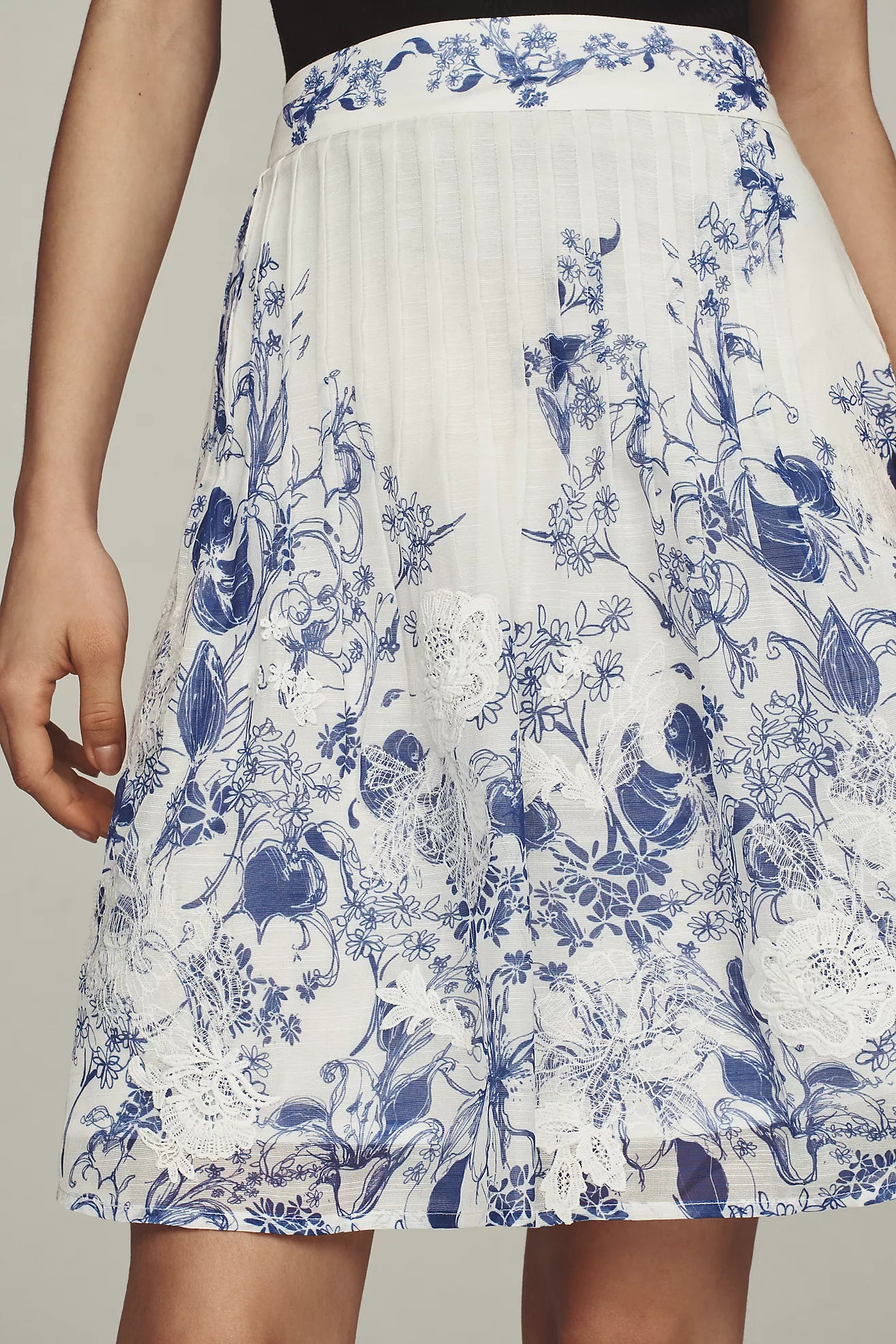 Ranna Gill Pintuck Lace Embellished Printed Mini Skirt