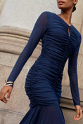 Load image into Gallery viewer, ASTR The Label Yasmine Long-Sleeve Ruched Mesh Maxi Dress
