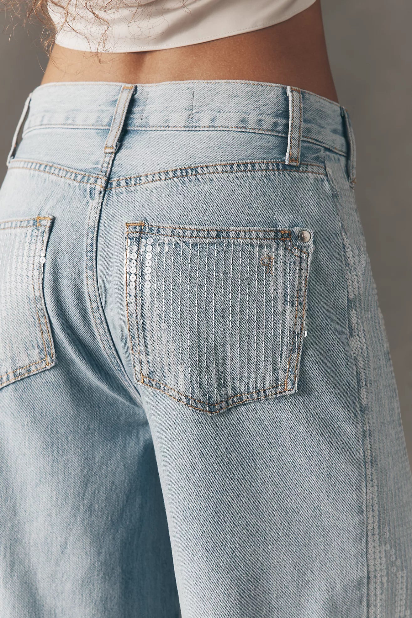 Pilcro Sequin Skater High-Rise Wide-Leg Jeans