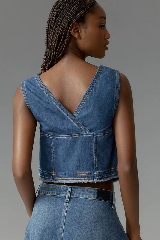 Pilcro Coastal Cutoff V-Neck Denim Top