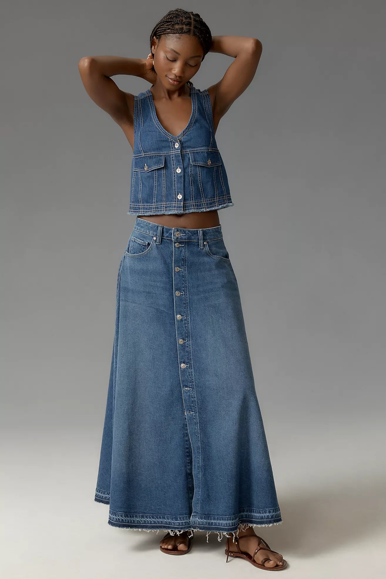 Pilcro Coastal Cutoff V-Neck Denim Top