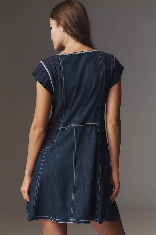Pilcro Cap-Sleeve Denim Swing Mini Dress
