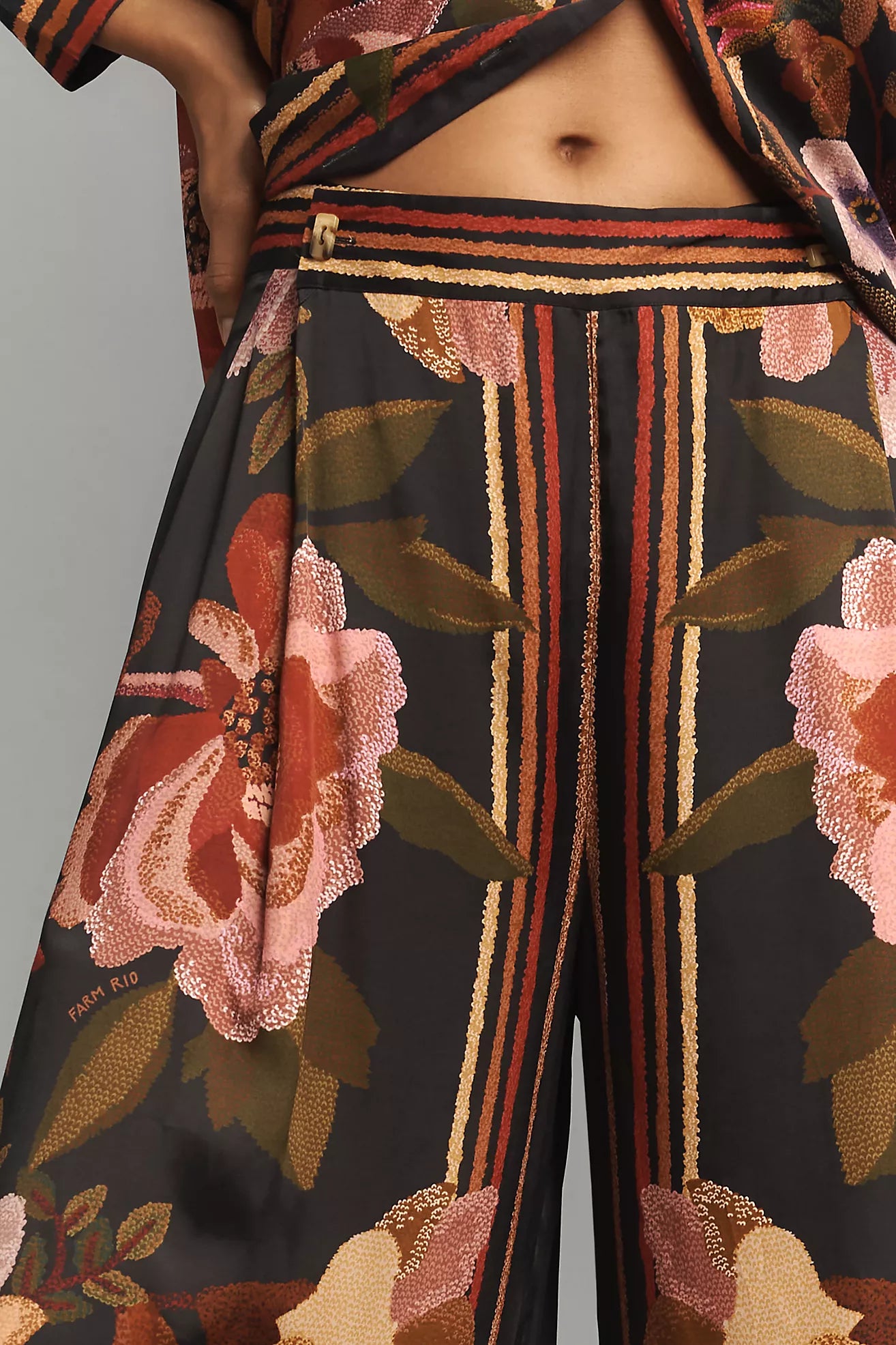 Farm Rio Chenille Flowers Wide-Leg Pants