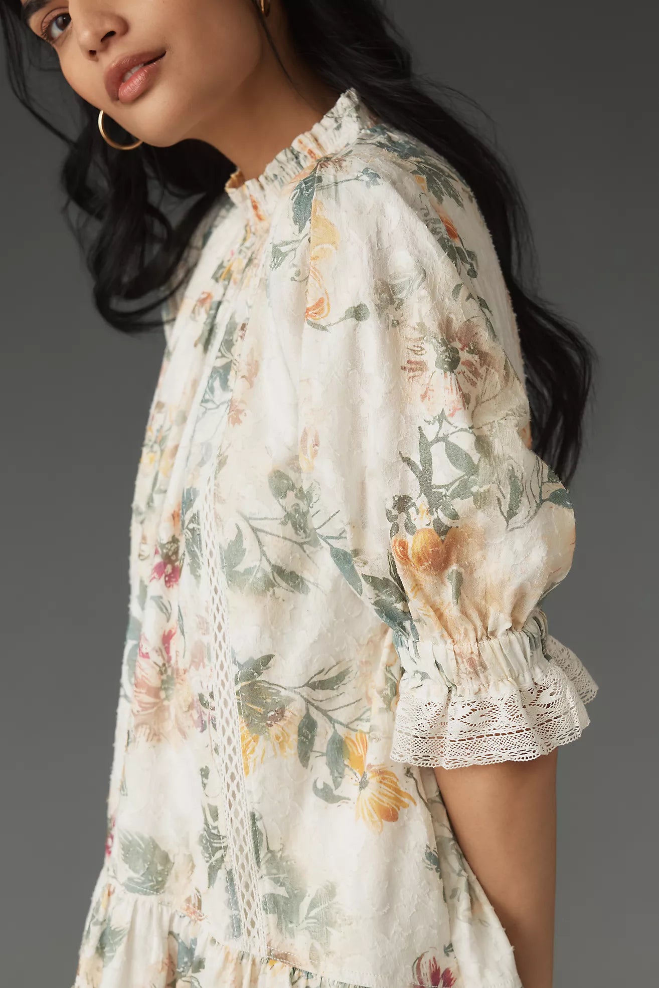 Pilcro Short-Sleeve Mock-Neck Ruffle Mini Dress