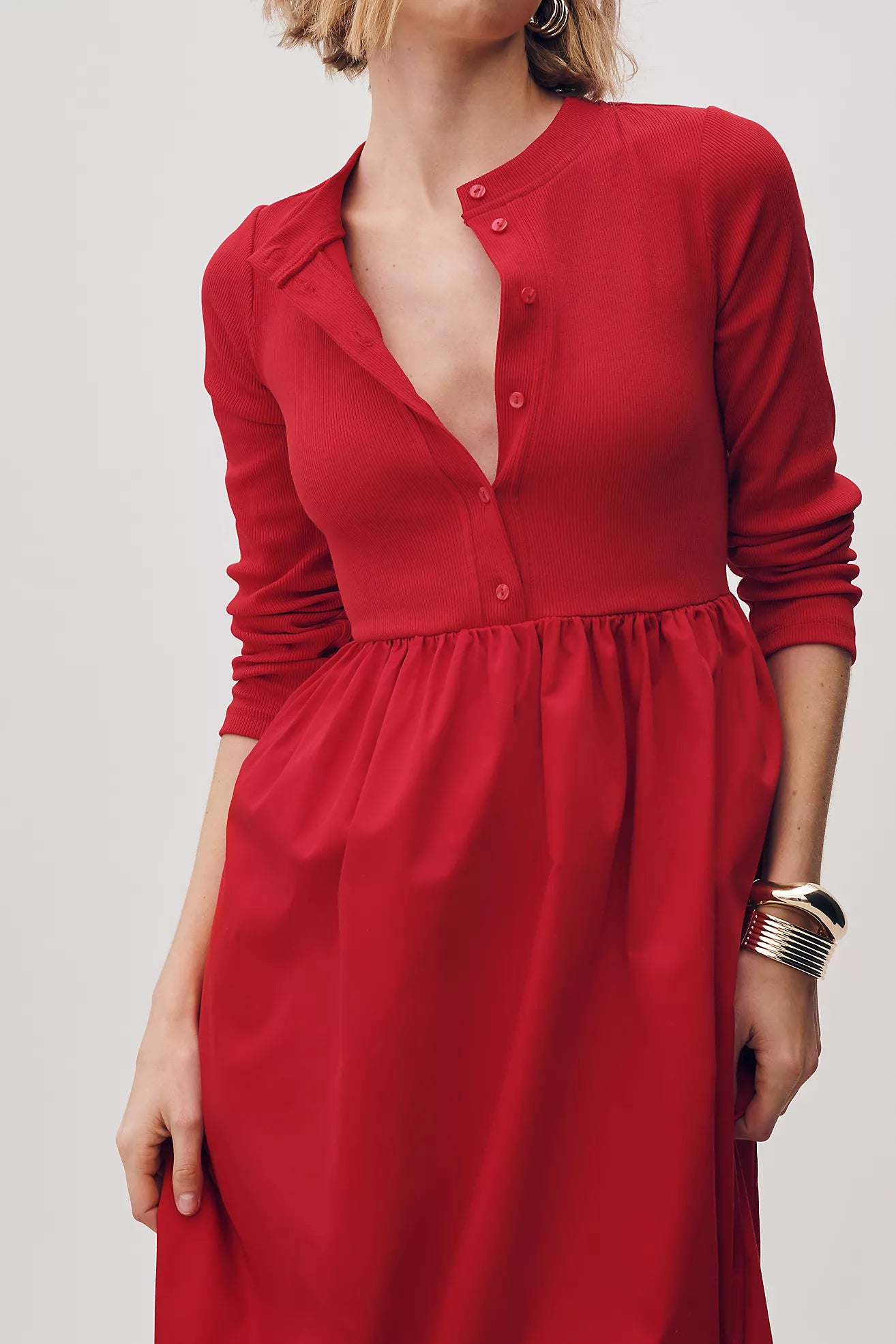 Maeve Long-Sleeve Twofer Cardigan Midi Dress