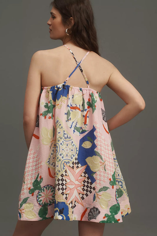 Maeve Printed Halter Swing Mini Dress
