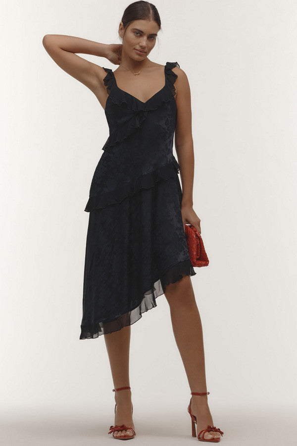 By Anthropologie V-Neck Ruffle Asymmetrical Midi Dress katie + hubbell By Anthropologie V-Neck Ruffle Asymmetrical Midi Dress katie + hubbell