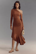 Load image into Gallery viewer, By Anthropologie Long-Sleeve Off-The-Shoulder Asymmetrical Slim Midi Dress
