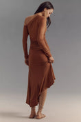 Load image into Gallery viewer, By Anthropologie Long-Sleeve Off-The-Shoulder Asymmetrical Slim Midi Dress
