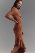 Load image into Gallery viewer, By Anthropologie Long-Sleeve Off-The-Shoulder Asymmetrical Slim Midi Dress
