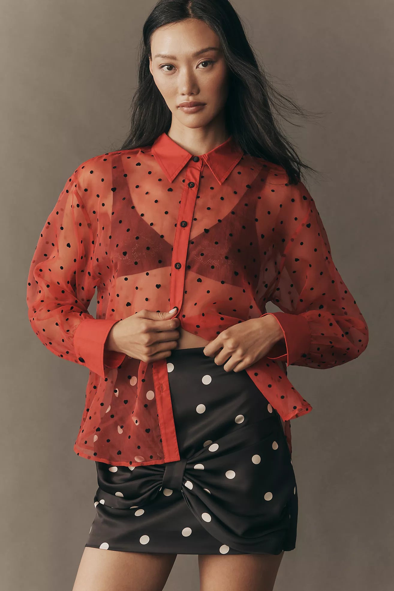 Maeve Sheer Organza Long-Sleeve Buttondown Shirt