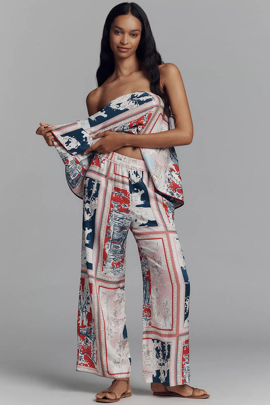 Maeve Low-Slung Printed Wide-Leg Trousers