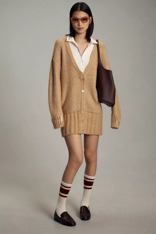 Maeve Layered Sparkle Cardigan Sweater Mini Dress