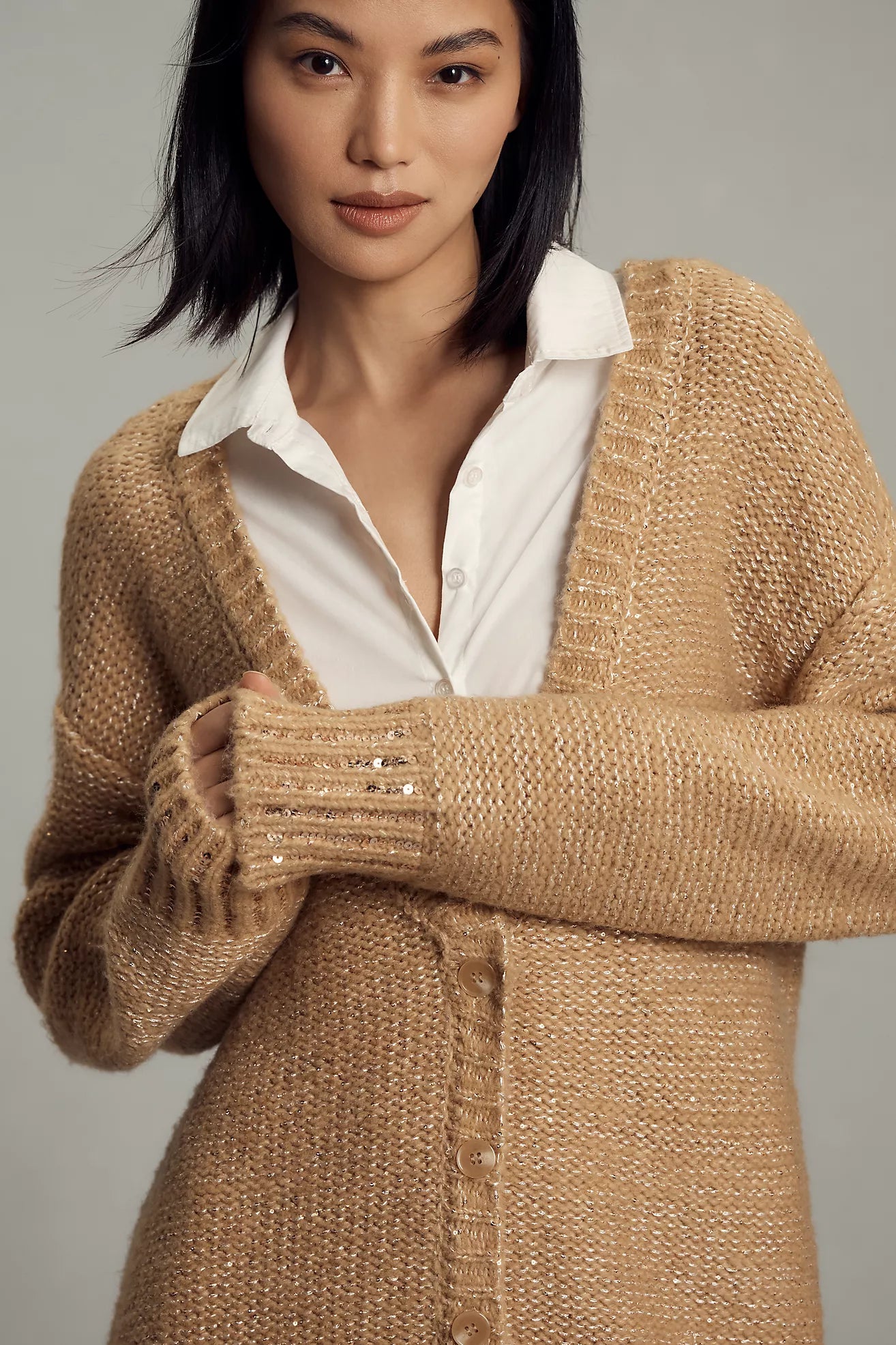 Maeve Layered Sparkle Cardigan Sweater Mini Dress