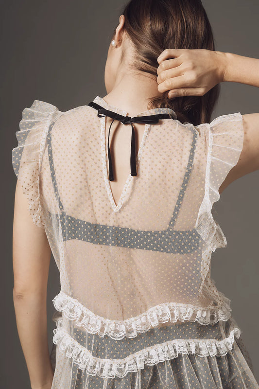 By Anthropologie Sheer Ruffled Tulle Tank