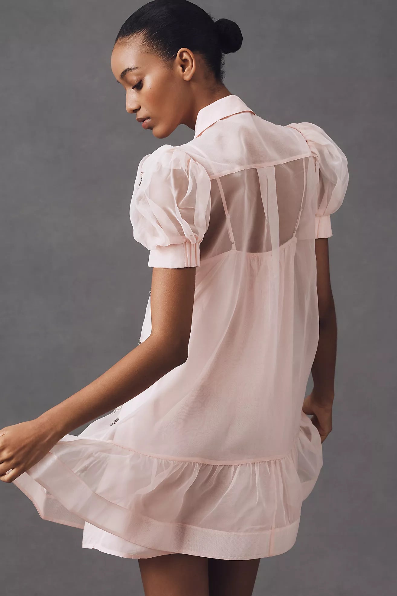Maeve Short-Sleeve Embellished Mini Shirt Dress