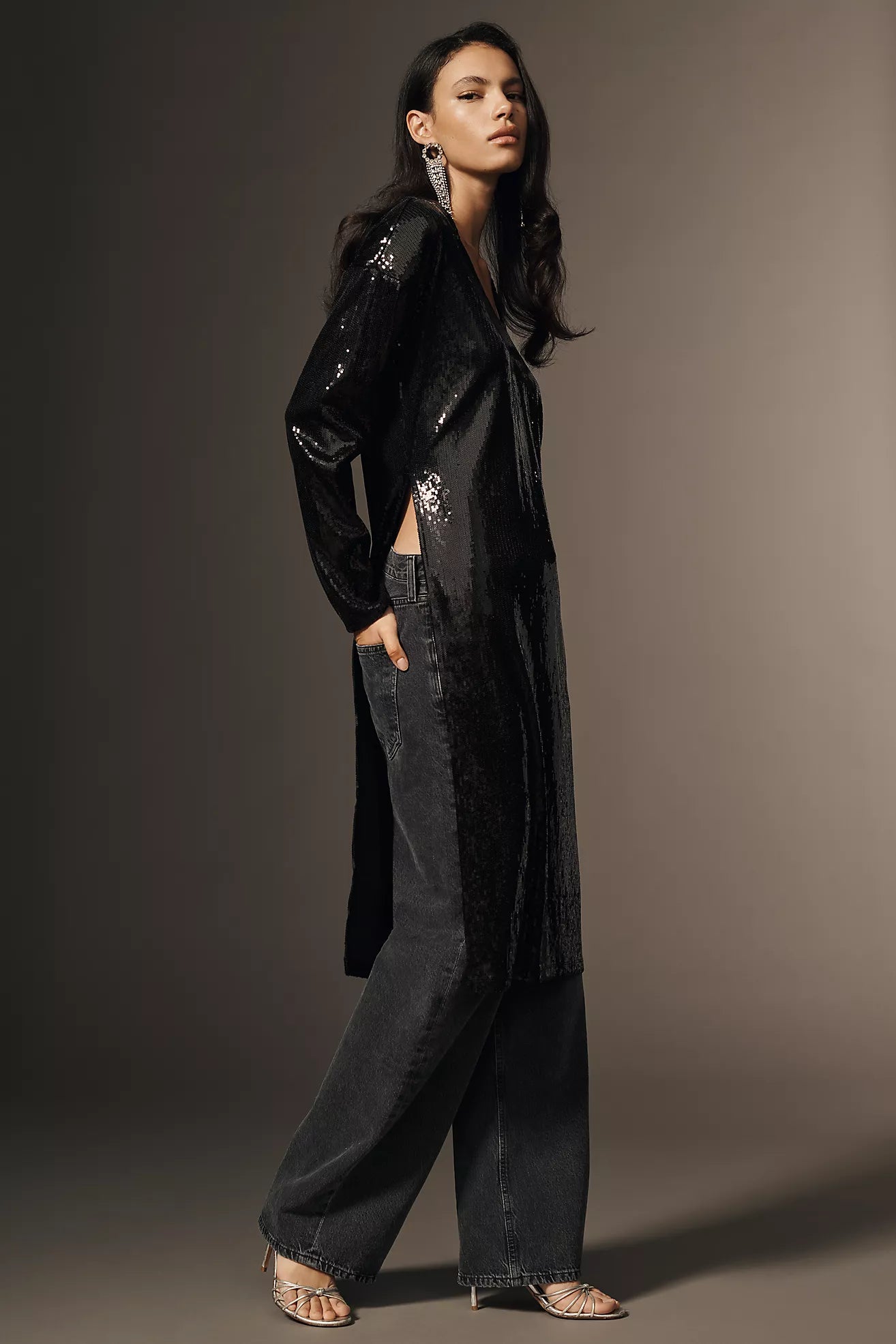 By Anthropologie Long-Sleeve Sequin Tunic