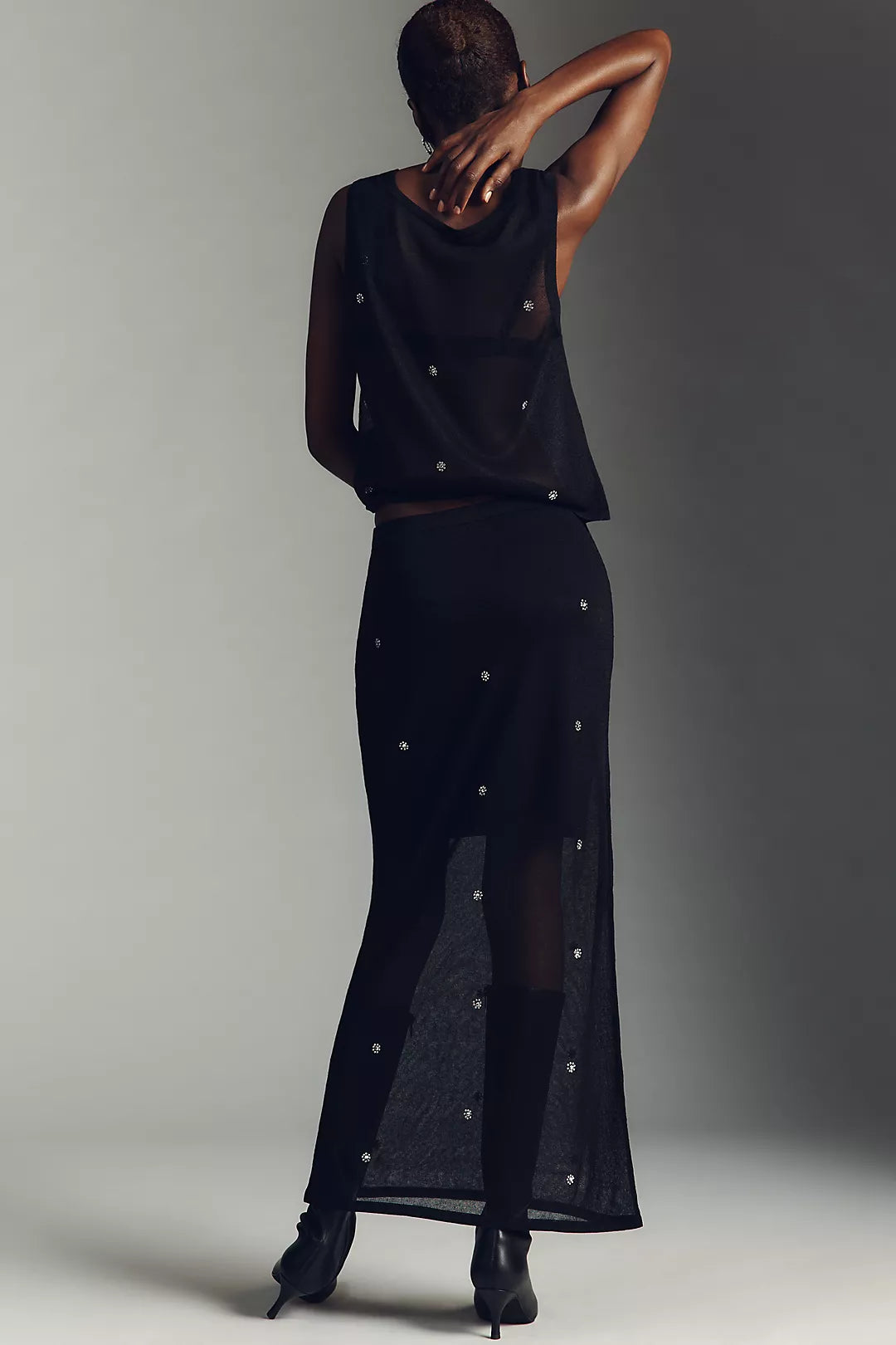 Pilcro Sheer Embellished Knit Slip Maxi Skirt