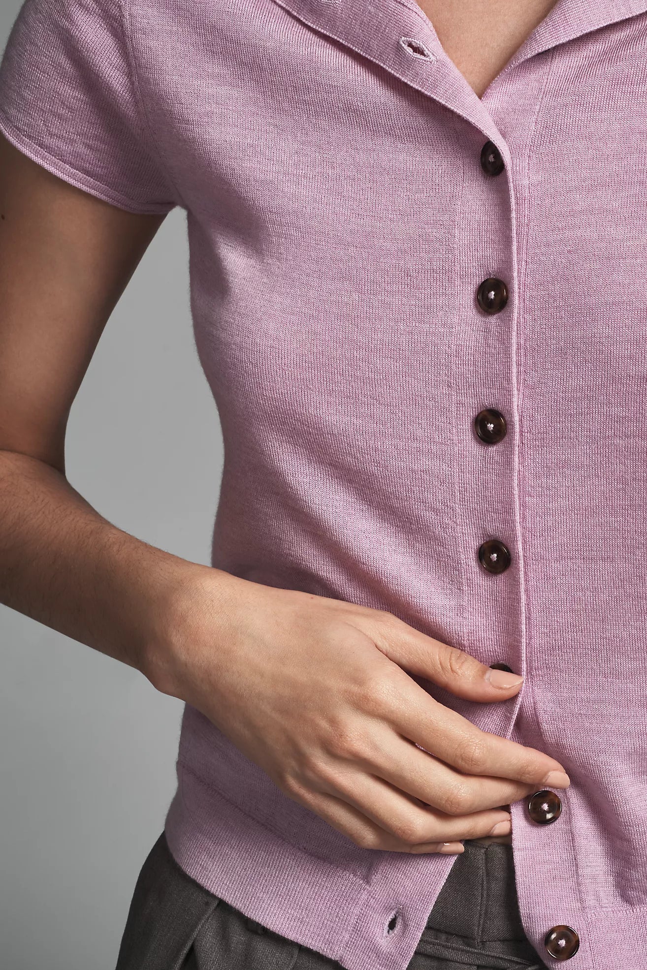 Pilcro Merino Wool Mock-Neck Short-Sleeve Cardigan Sweater