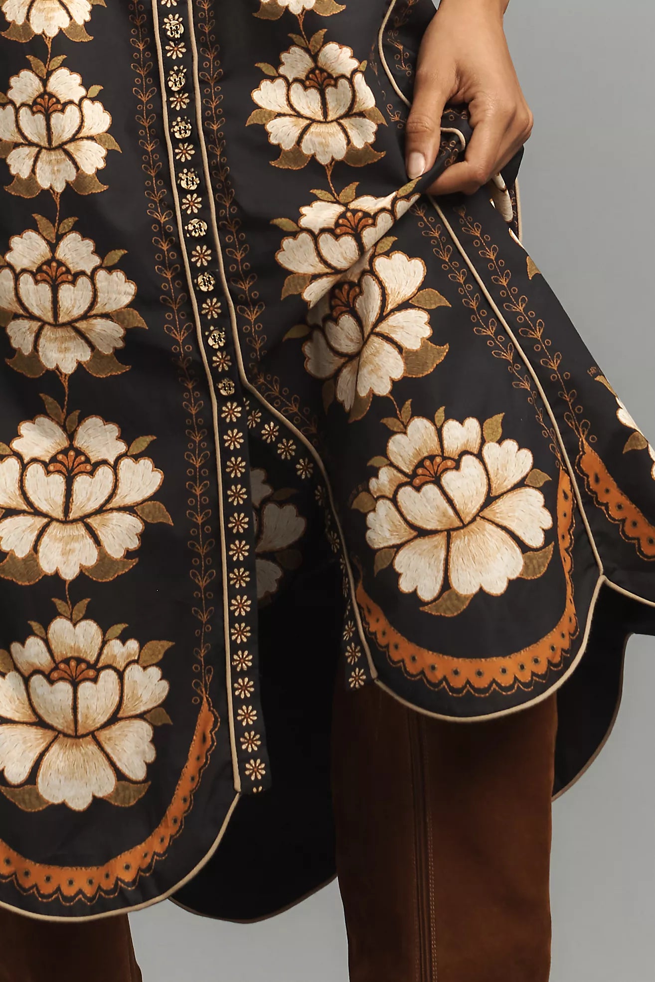 Farm Rio Embroidered Floral Short-Sleeve Midi Dress