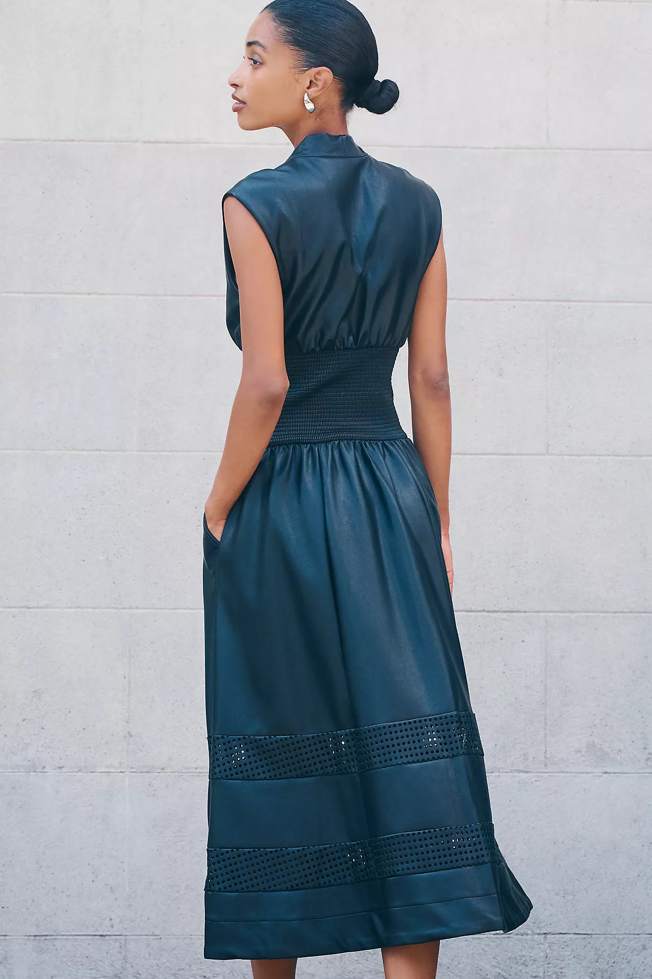 The Tommie Faux Leather Midi Shirt Dress