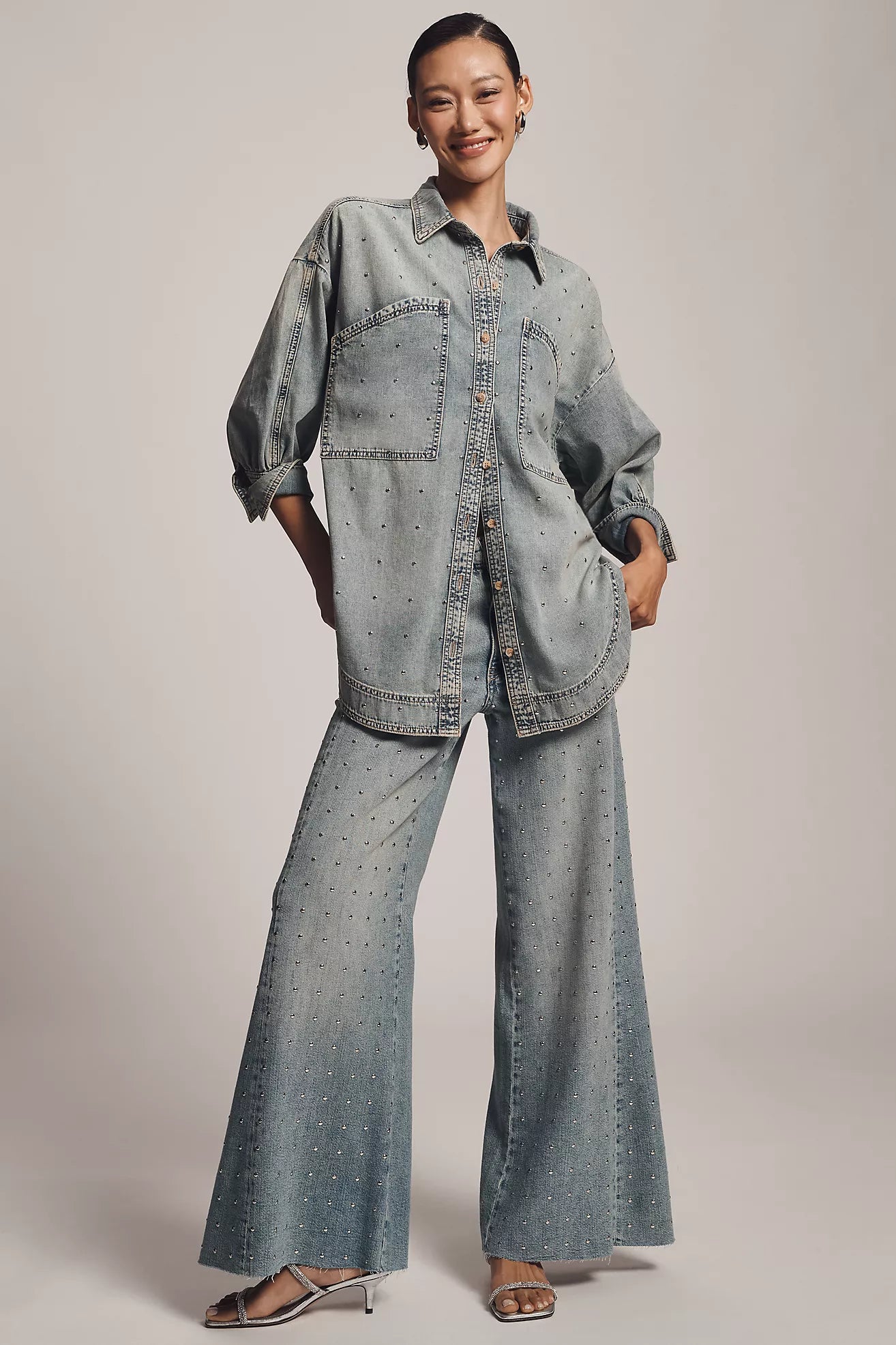 The Adi Mid-Rise Studded Flare Jeans by Pilcro