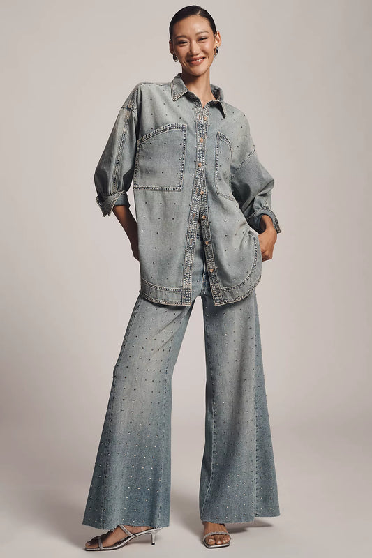 The Adi Mid-Rise Studded Flare Jeans by Pilcro