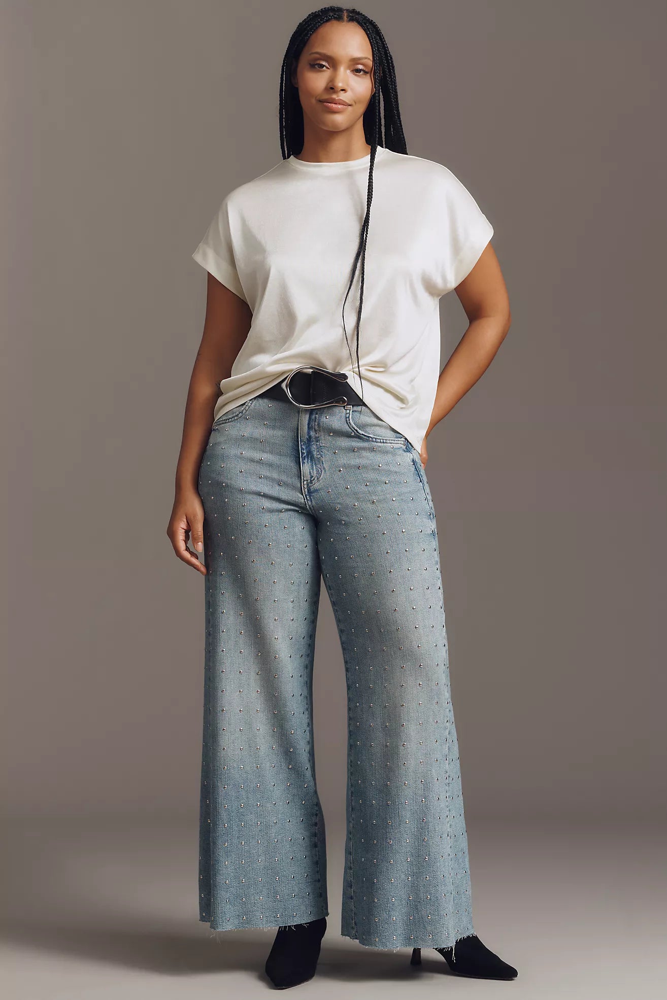 The Adi Mid-Rise Studded Flare Jeans by Pilcro